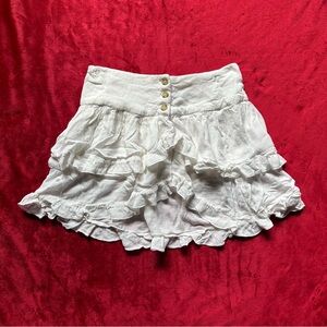 Fairy Bohemian Ivory White Ruffled Women's Skirt With Button Details